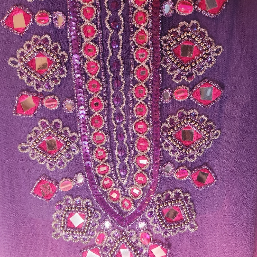 Chico's Ombre Tunic w/Jeweled Beaded Embellishments Purple & Pink - Size 1 Med
